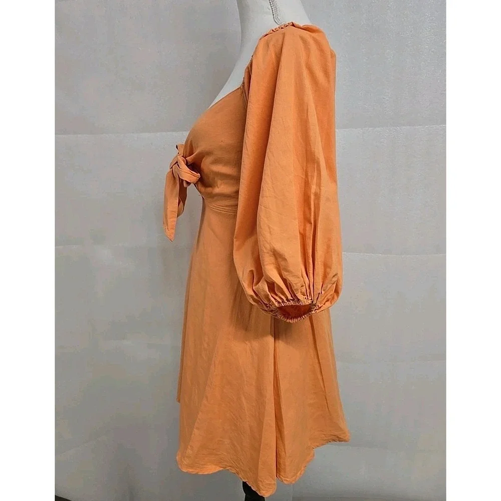 Charlie Holiday Anthropologie Sonny Knot Front Dress Linen Blend  Orange Size‎ 2